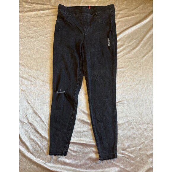 Spanx Women's Size Large Vintage Black Distressed‎ Ankle Skinny Jegging Jeans - Picture 2 of 7